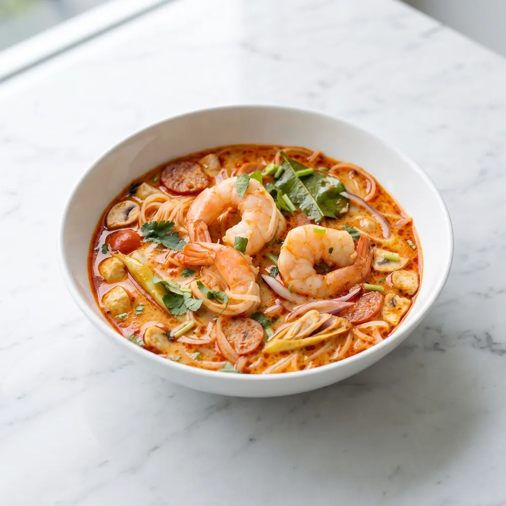 Tom Yum Noodle Soup — prawn option pictured