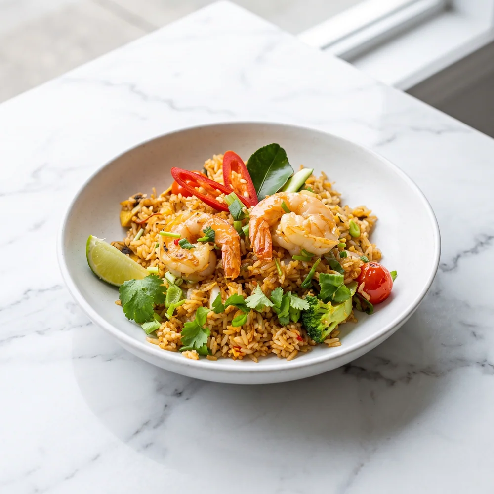 Tom Yum Fried Rice — seafood option pictured